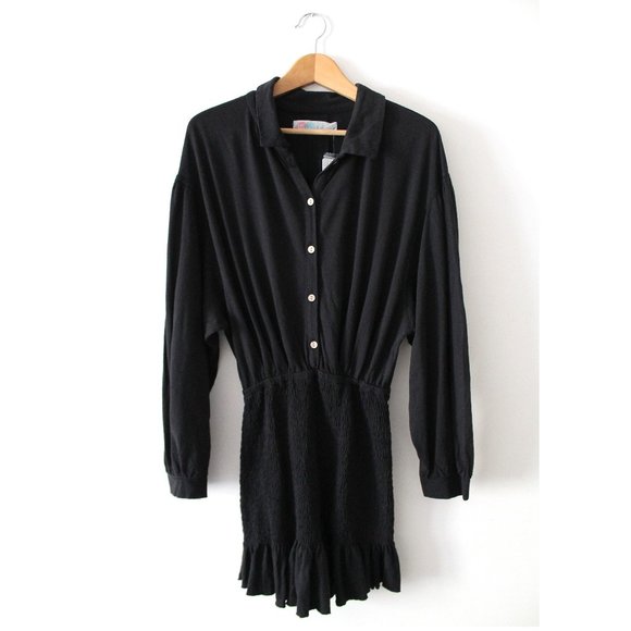 Free People Beach Shane Mini Dress / Small / Black Billowy Smocked - Picture 4 of 7